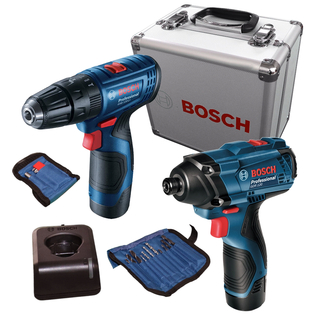 Taladro Atornillador Inalámbrico Bosch 30Nm 12V GSR 120-LI + Llave de Impacto GDR 120-LI + Cargador + 2 Baterías