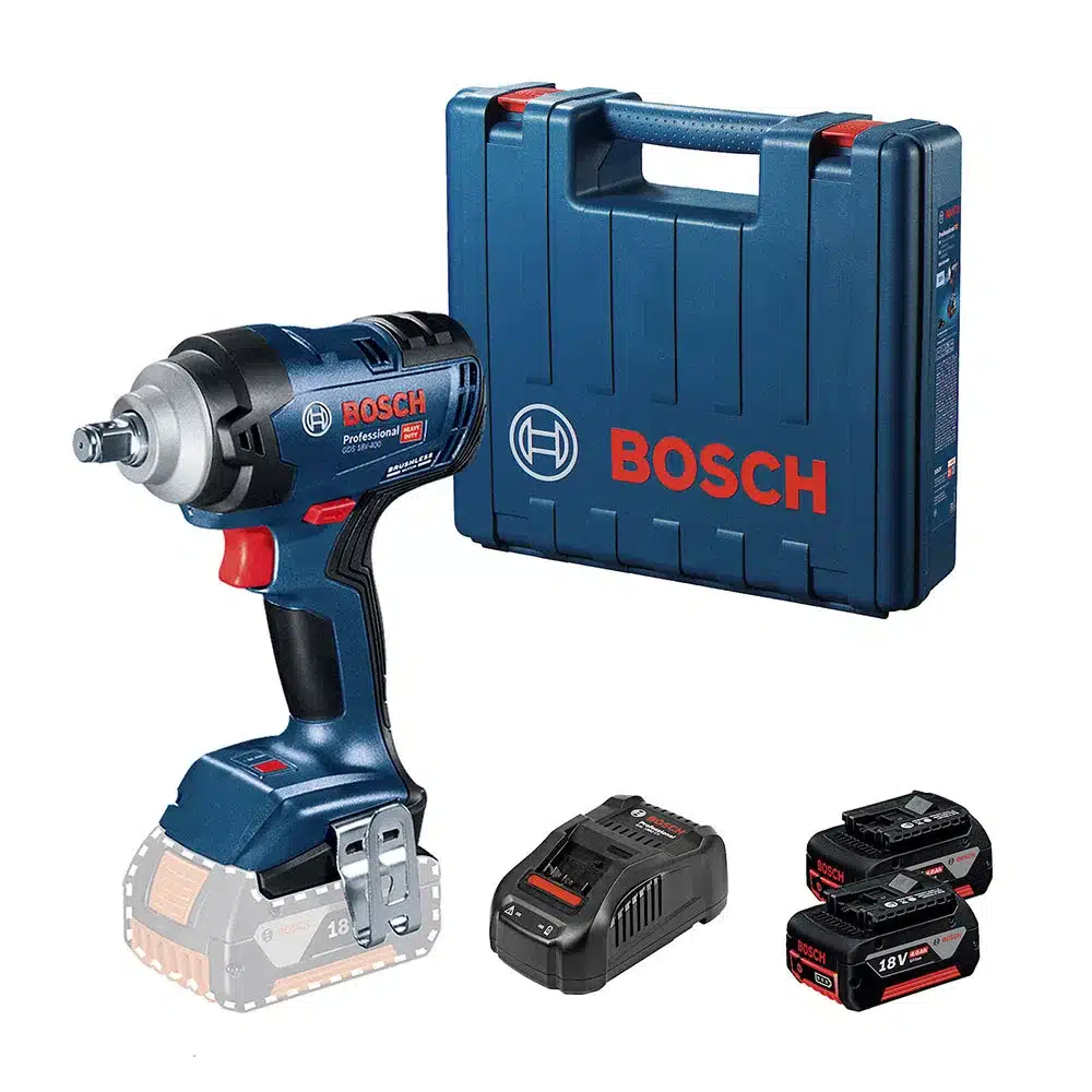 Llave de Impacto Inalambrica Bosch 18v Mandril 1/2" 400Nm 3700rpm (Incluye 2 Baterias + Cargador)