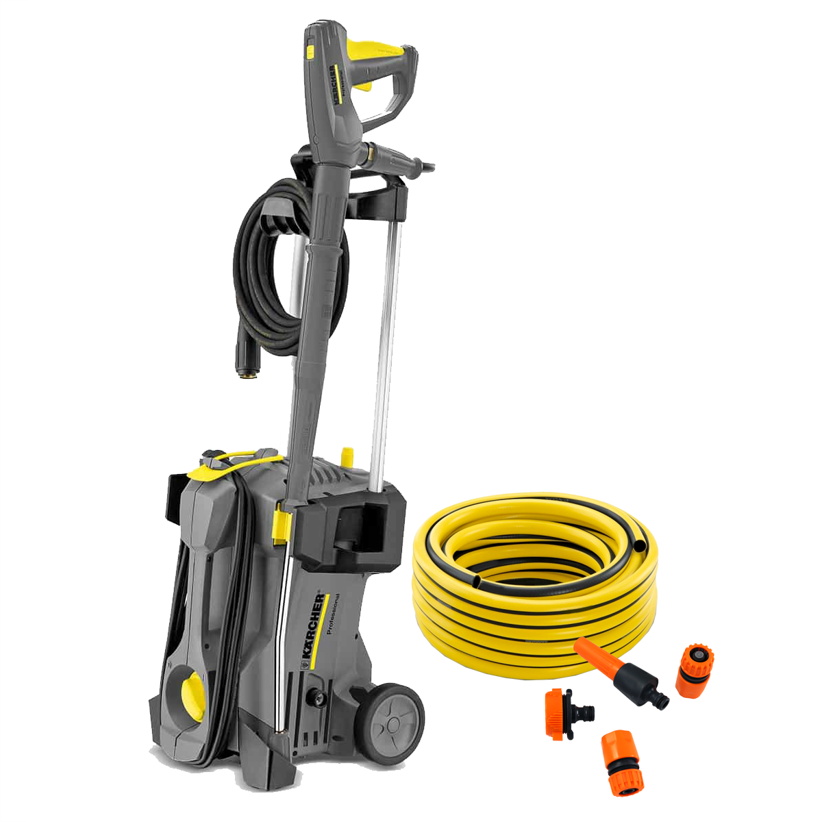 Hidrolavadora Karcher HD 4/9P -1.900 PSI + Kit Manguera 4CAP 15mt con Acoples Rápidos 1/2"