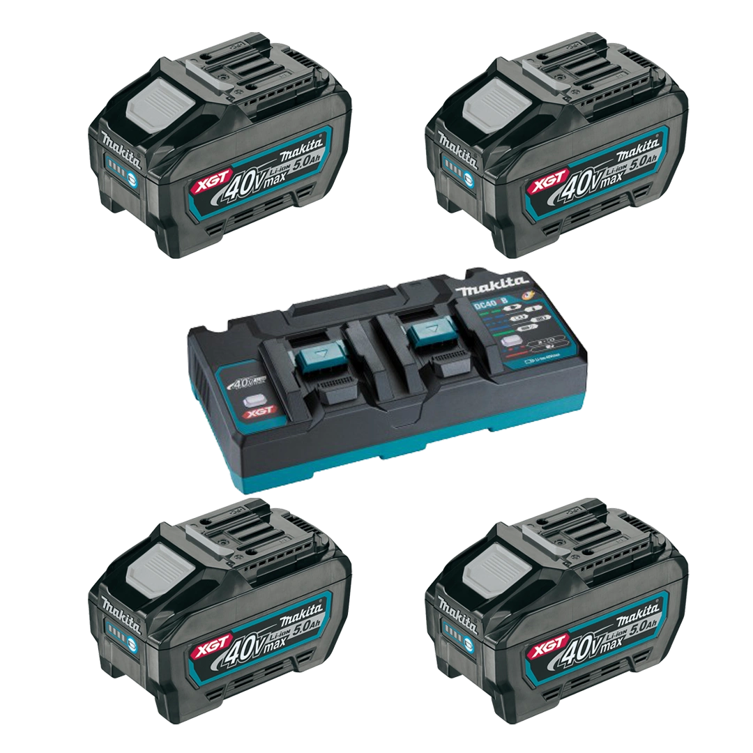 Batería Makita 40V 5.0Ah XGT X4 Und + Cargador Doble BL4050F + DC40RB