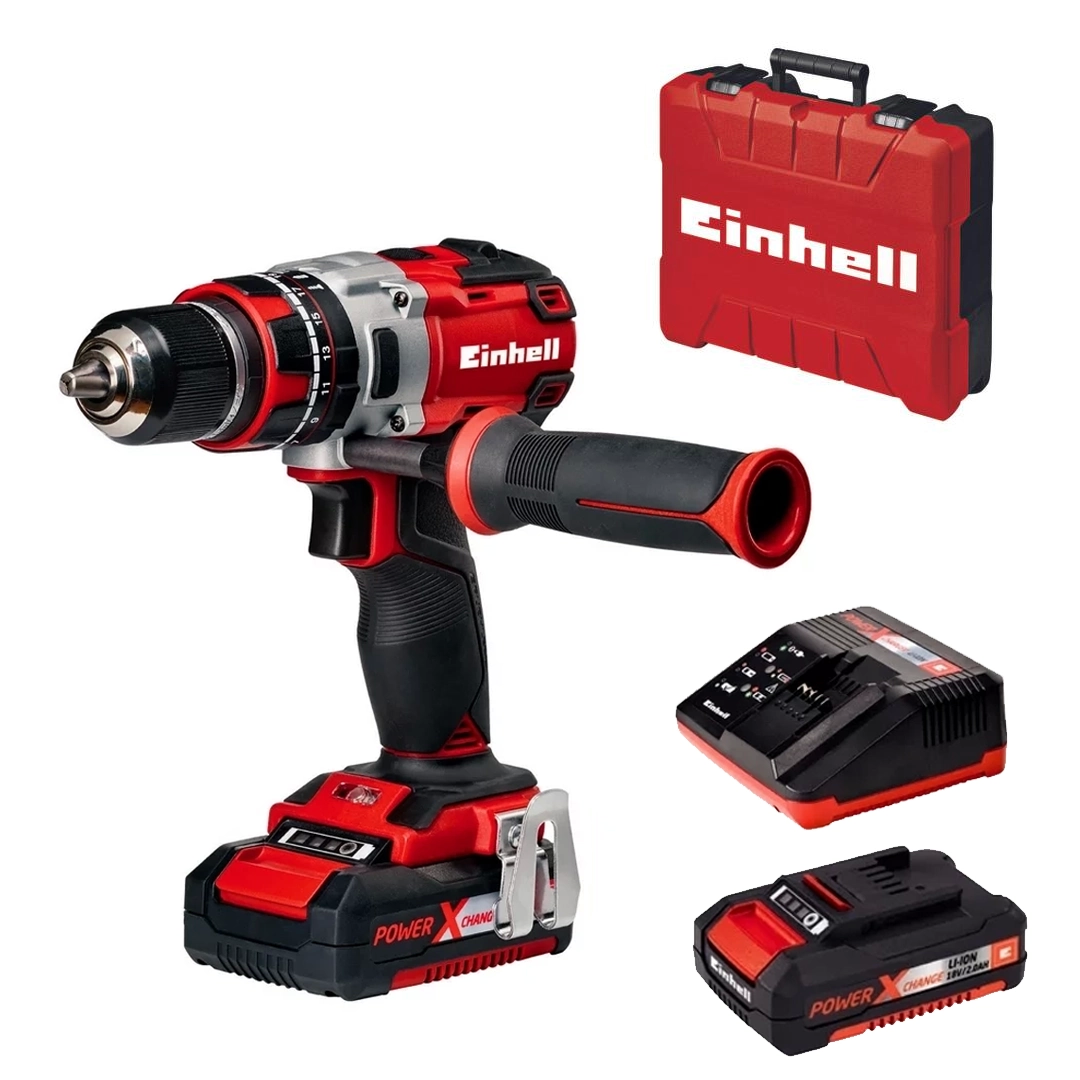 Taladro Percutor Inalambrico Einhell 18V 1/2" Brushless + 2 Baterias + Cargador, Sin Escobillas (TE-CD 18 Li-i BL Kit)