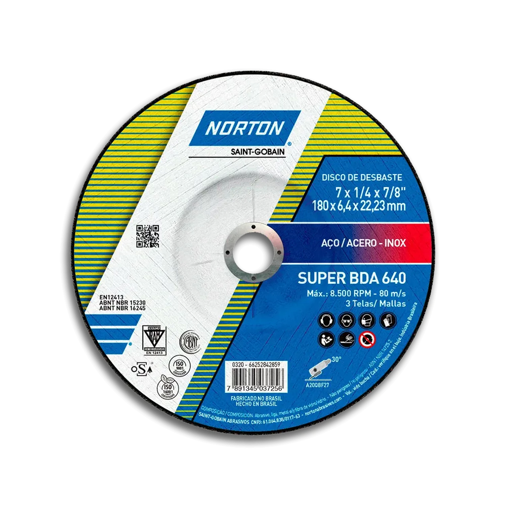 Disco Desbaste Norton Acero/Inox T27 BDA640 7"x1/4"x7/8"