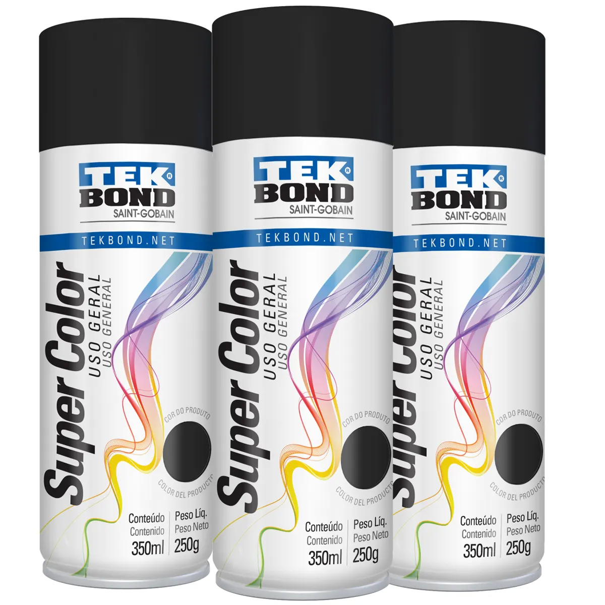 Pintura Aerosol Uso General Tek Bond Color Negro Mate - 350 ml/250 gr