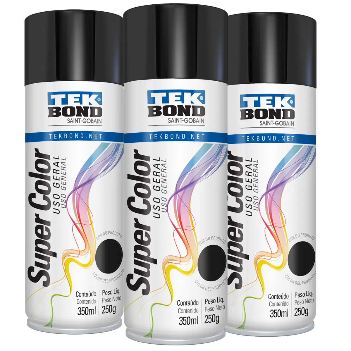 Pintura Aerosol Uso General Tek Bond Color Negro Brillante - 350 ml/250 gr