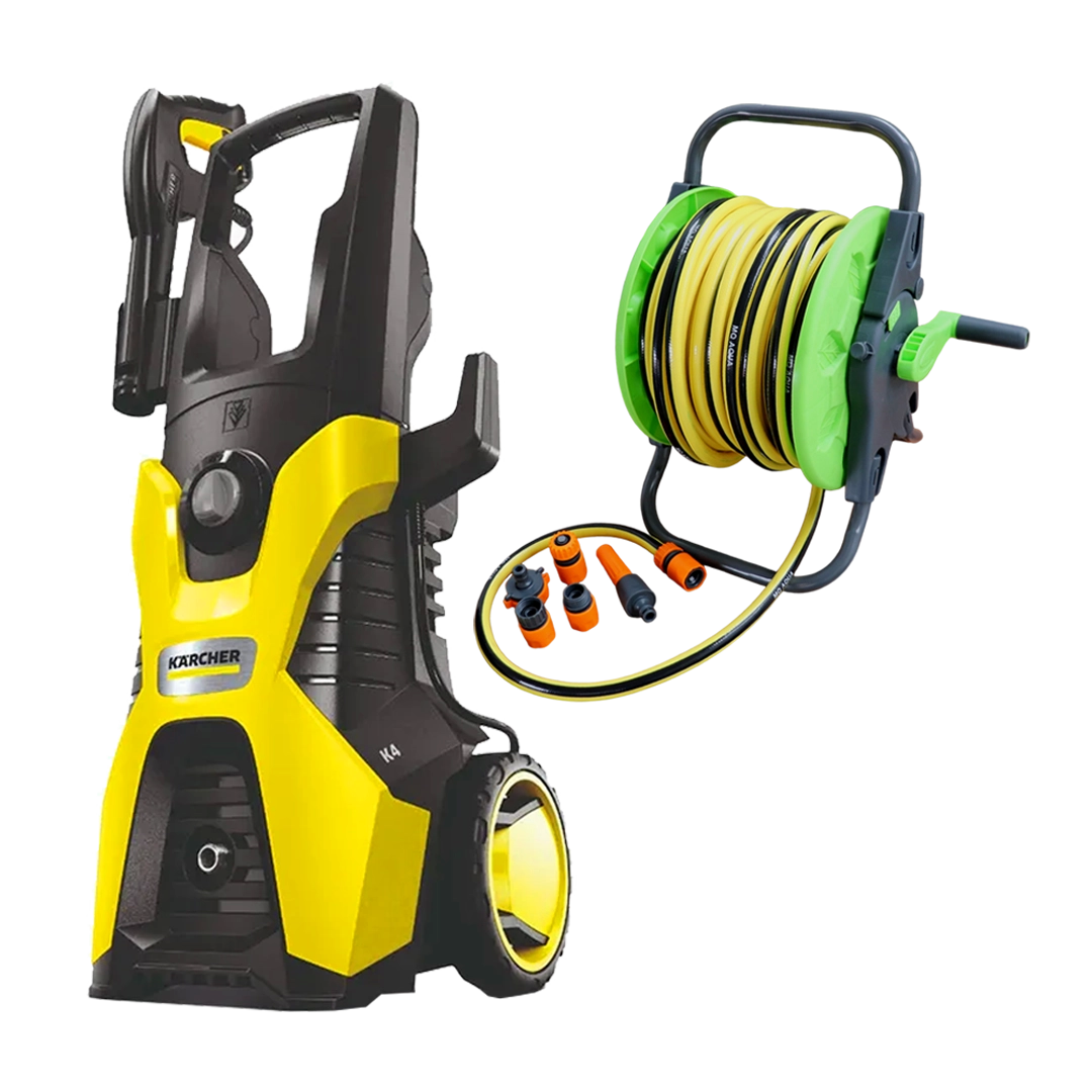 Hidrolavadora Alta Presión Karcher 1885psi 1700w K4 LA + Kit Manguera 30mt + Carrete + Acoples