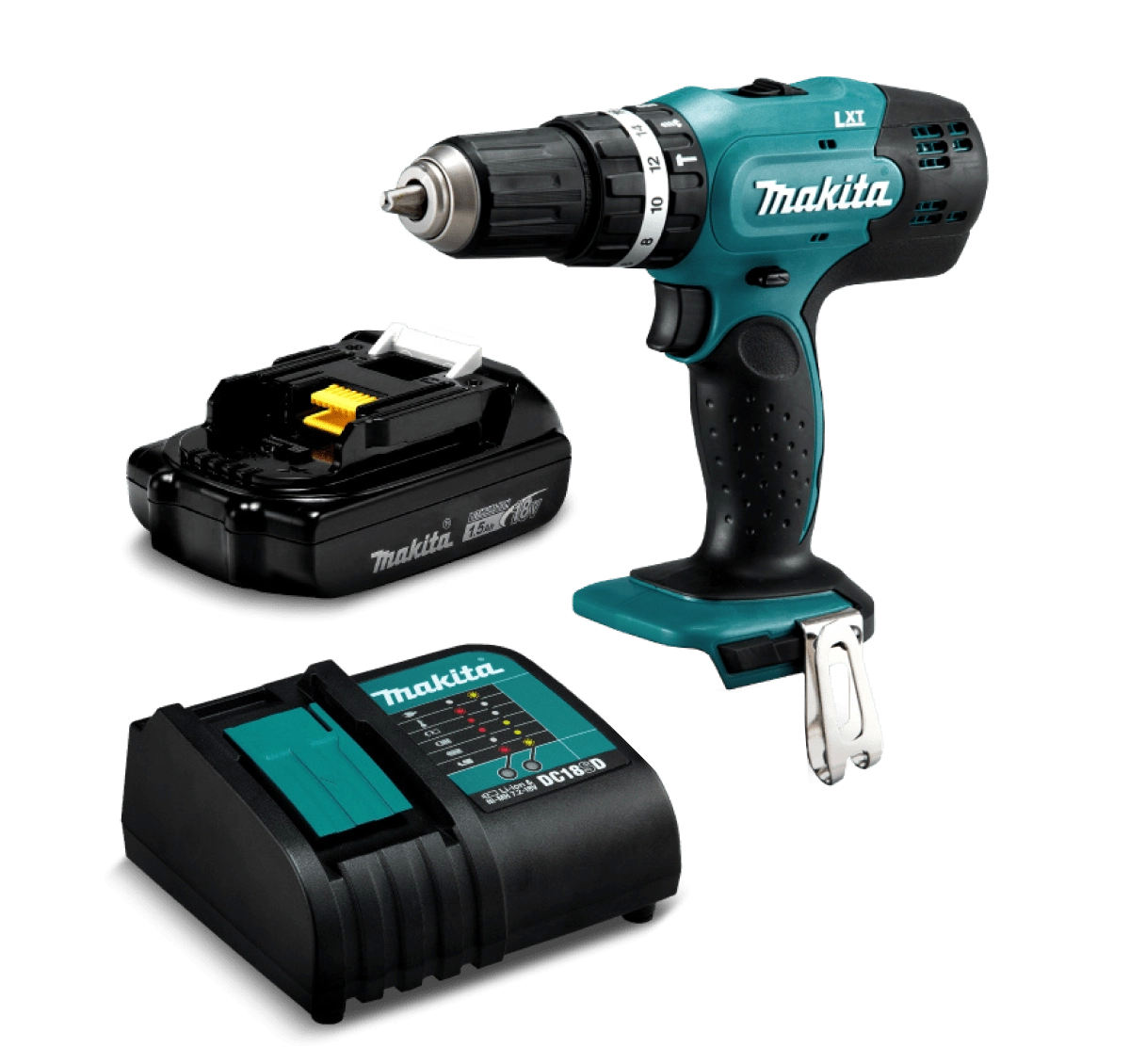 Taladro Percutor Inalámbrico Makita 1/2 Pulgada 42Nm 18V DHP453X10 + Cargador + Batería