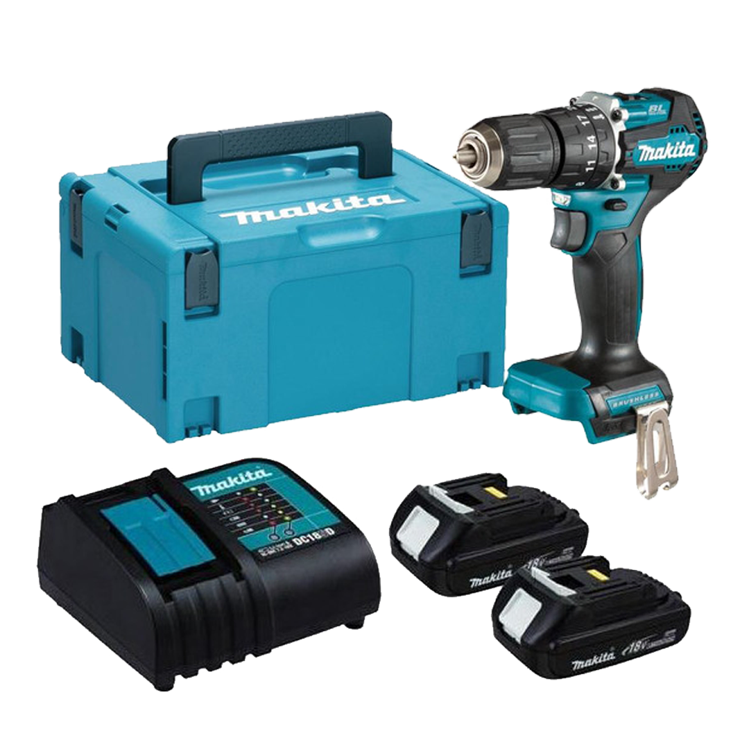 Taladro Percutor Inalámbrico Makita 1/2 Pulgada 40Nm 18V DHP487SYX2 + Cargador + 2 Baterías