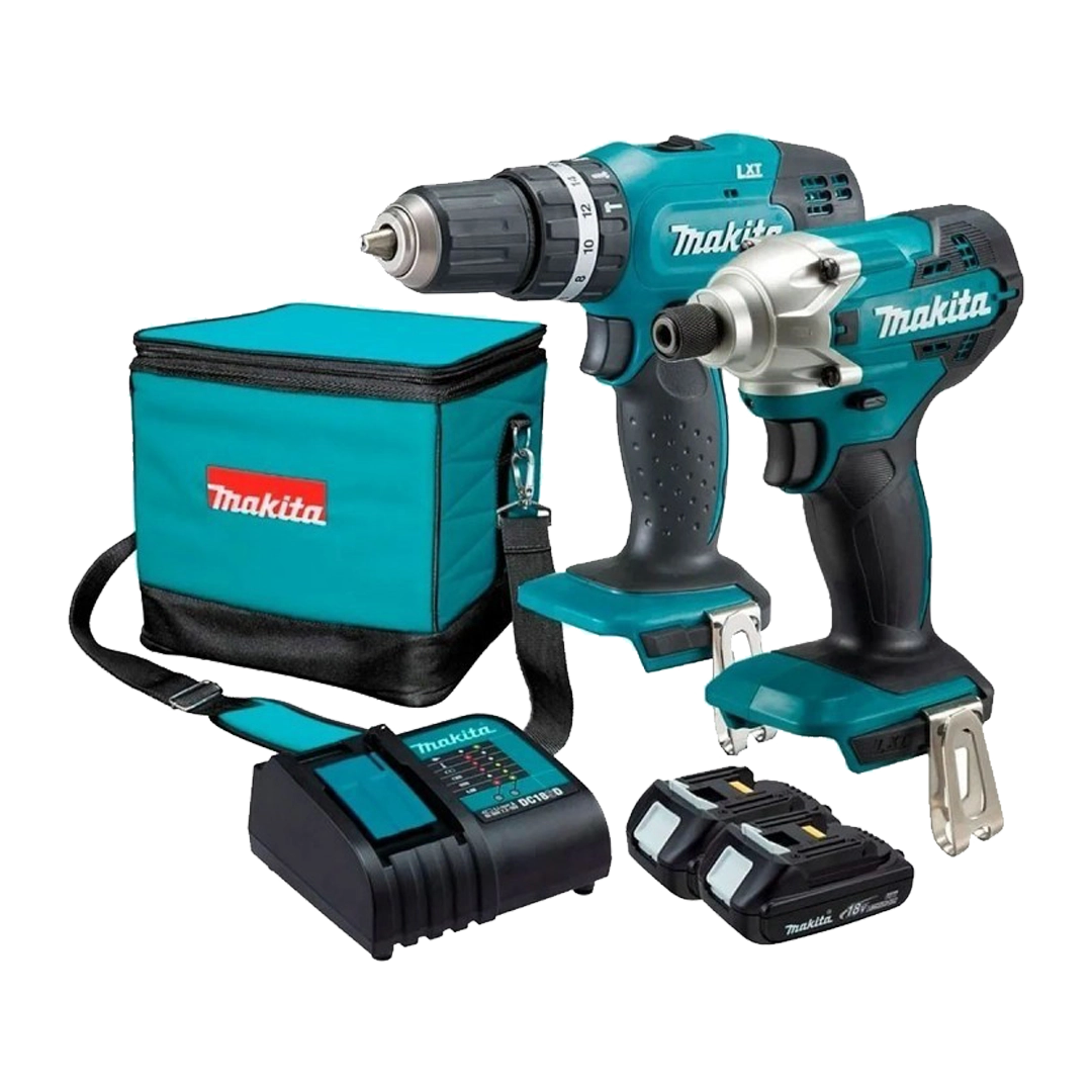 Taladro Percutor Inalámbrico Makita 1/2 Pulgada Combo 42Nm DHP453 + Atornillador de Impacto 155Nm DTD156 18V DLX2336SYX