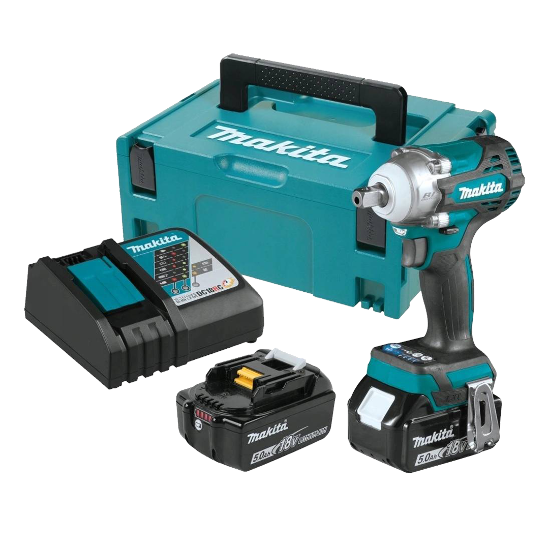 Llave de Impacto Inalámbrica Makita 1/2" 330Nm 18V LXT + Cargador + 2 Baterías 5A DTW301RTJ
