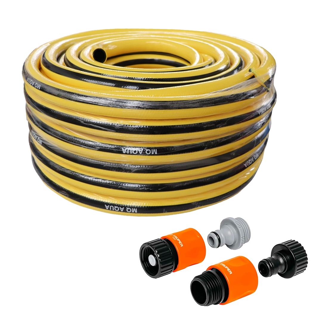 Manguera de Jardín PVC 3/4Pulgada X 30mt + Acople Rápido Truper 3/4Pulgada Kit X 5Pc