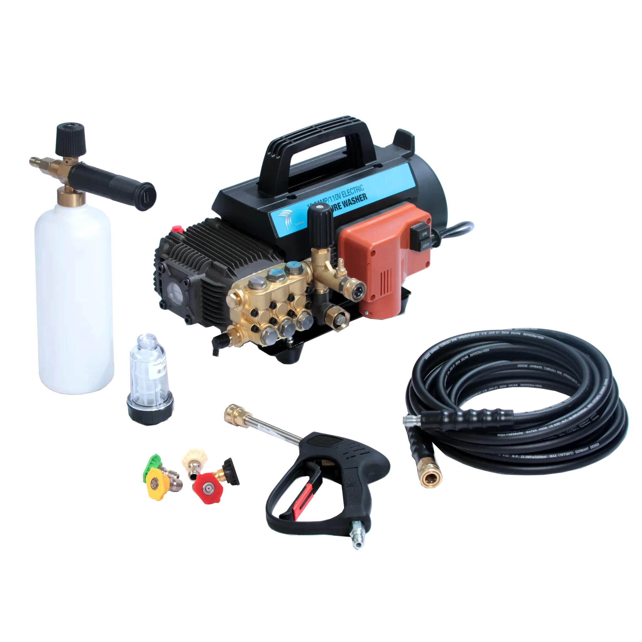 Hidrolavadora Danau 2.000 PSI 110V + Boquilla Espumadora + Set X5 Boquillas + Filtro de Agua H20EMK2