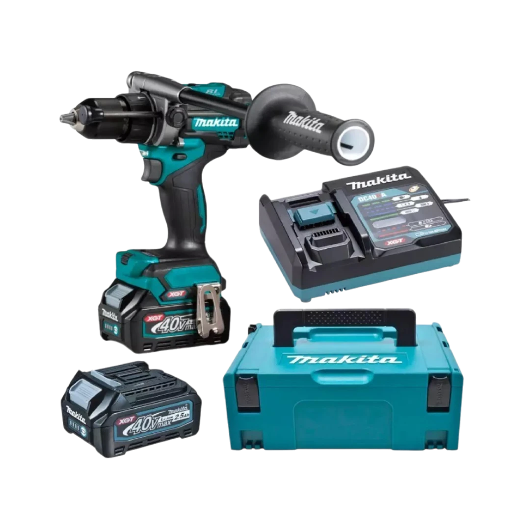 Taladro Percutor Inalámbrico Makita 1/2Pulgada 40V Brushless 2Bat + Cargador HP001GM201